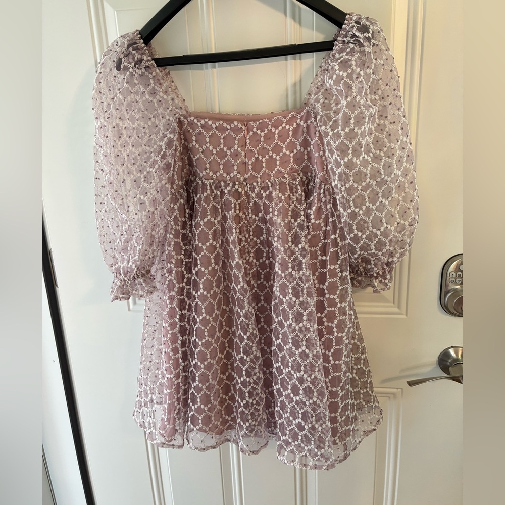 Storia Dusty Mauve Puff Sleeve Mini Dress